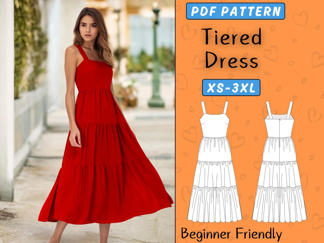 Tiered Dress Pattern | Square Neck Maxi Dress PDF Sewing Pattern | XS-3XL | Women Summer Dress With Slit, Beginner Pattern Sundress Pattern - Etsy UK