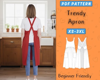 Cross Back Apron Sewing Pattern PDF, Easy Pinafore Apron for Women, Kitchen Linen Apron, Beginner Sewing Pattern, Plus Size Pinafore Dress