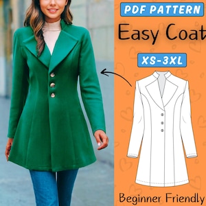 Winter Coat Pattern | Long Overcoat PDF Sewing Pattern Beginner | Fall Jacket Basic Trench wool Oversized Coat For Women | Instant Download