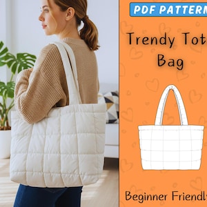 Trendy Tote Bag Sewing Pattern | Beginner Handbag  PDF | Easy Large Shoulder Bag | Women Shopping Bag & Travel Tote Handbag Pattern