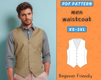 Men Vest Pattern PDF | Classic Waistcoat Sewing Pattern | Suit Vest for Men XS–XXXL | Beginner-Friendly Digital Sewing Pattern