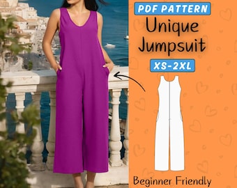 Overall Jumpsuit Sewing Pattern, Comfy PDF Pattern Women Jumpsuit, Easy Dungaree Pant Loose Trouser | Instant Download | Easy Digital PDF