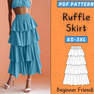 Ruffle Skirt Pattern, Layered Skirt PDF Sewing Pattern, Women Shirred High Waist Skirt For Beginners, Easy Maxi Skirt Digital Pattern