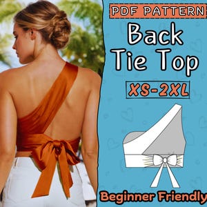 Back Tie Top Sewing Pattern, Backless Top Pattern pdf, Easy Beginner basic Open back Womens Sewing | Instant Download | Crop Top Pattern