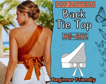 Back Tie Top Sewing Pattern, Backless Top Pattern pdf, Easy Beginner basic Open back Womens Sewing | Instant Download | Crop Top Pattern