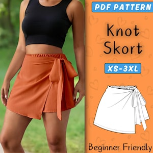 Knot Skort Sewing PDF Pattern | Womens Wrap Skirt Pattern | Shorts Pattern For Summer | Mini Skirt Digital Pattern | Easy Tie Front Skirt
