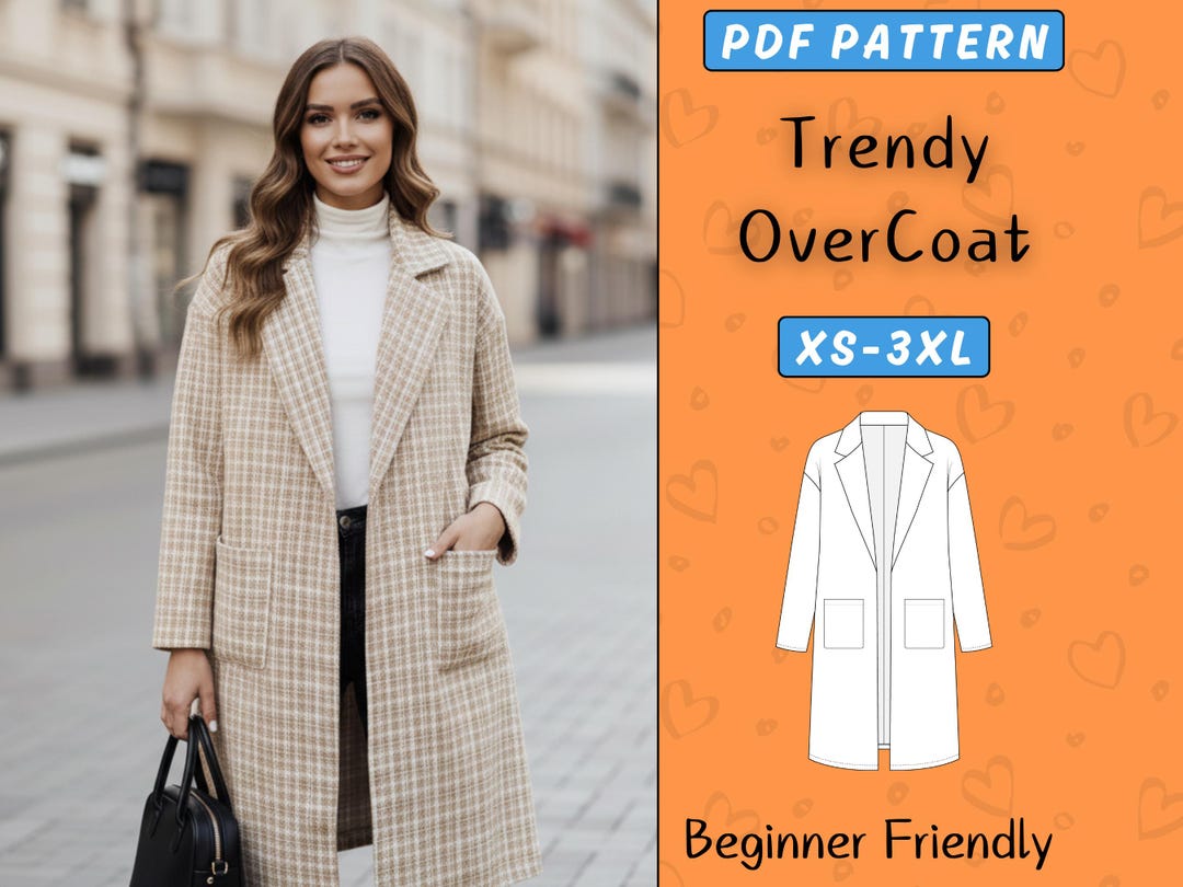 Winter Coat Sewing Pattern for Women, Long Trench Overcoat PDF | Easy ...