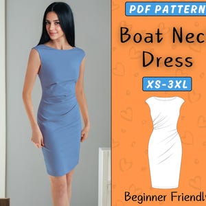 Boat Neck Mini Dress Pattern | Wedding Guest Dress PDF Sewing Pattern | Sleeveless Old Money Dress | Easy Mini Dress Beginner, Sizes XS-3XL