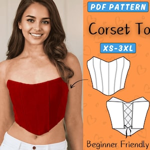 Corset Sewing Pattern | Overbust Corset Top Patterns, Romantic Bustier Tube Back Tie Corset Digital Pattern, Women bodice Patterns, XS-XXXL