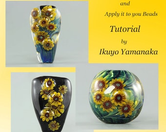 Lampwork Tutorial: How to make sunflower murrini and apply it to your beads by Ikuyo Yamanaka