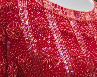 Vintage Embellished Red Longsleeve Beaded Sequin blouse