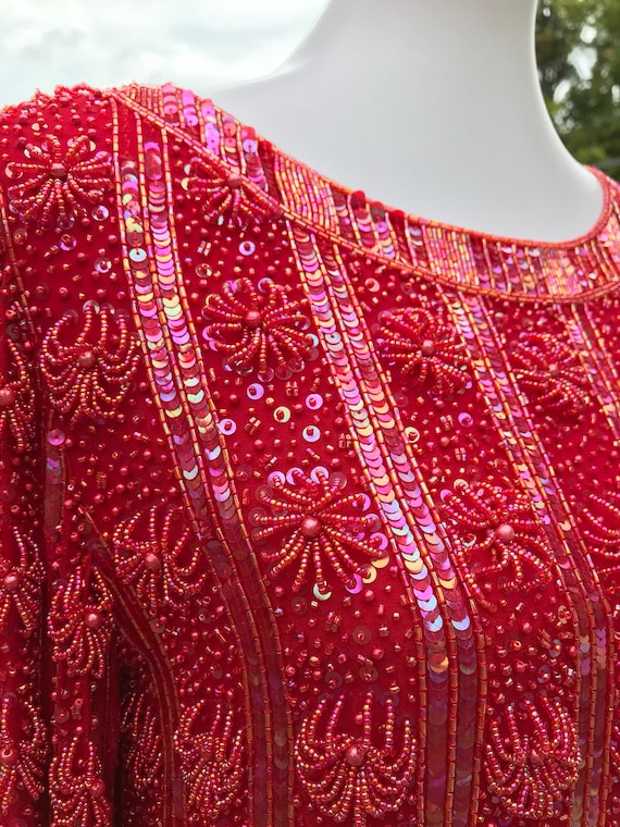 red sequin blouse