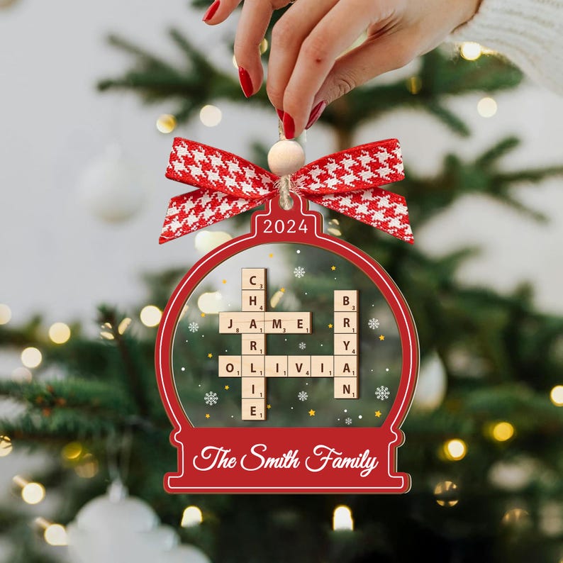Personalized Scrabble Christmas Ornaments, Custom Family Name Crossword