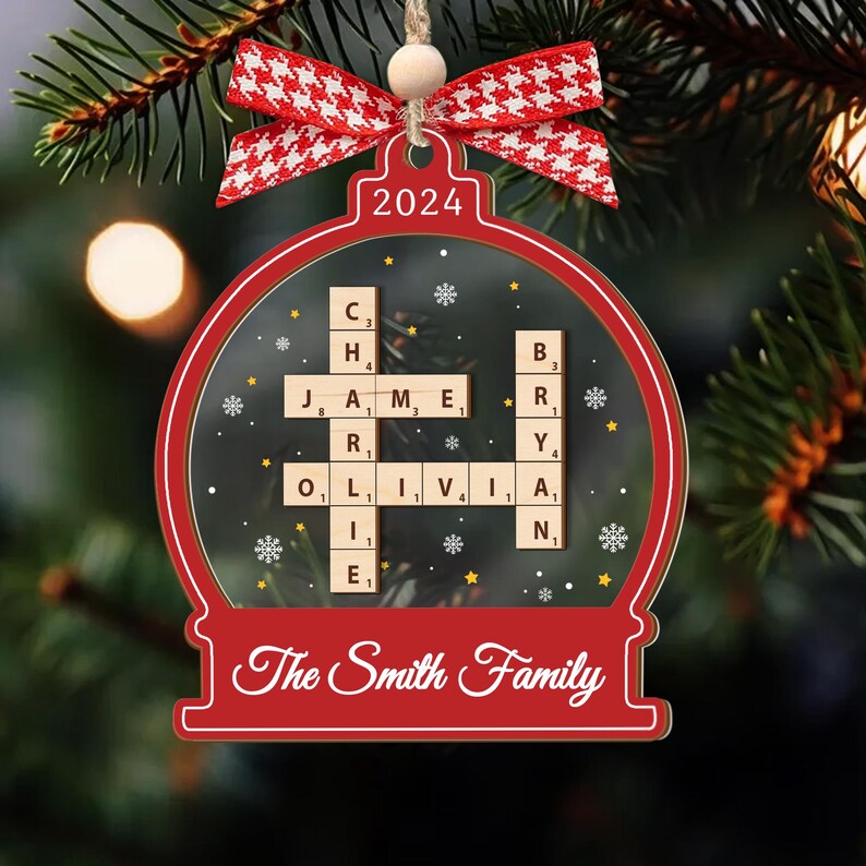 Personalized Scrabble Christmas Ornaments, Custom Family Name Crossword
