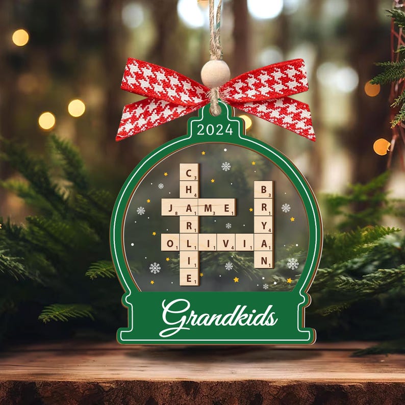 Personalized Scrabble Christmas Ornaments, Custom Family Name Crossword