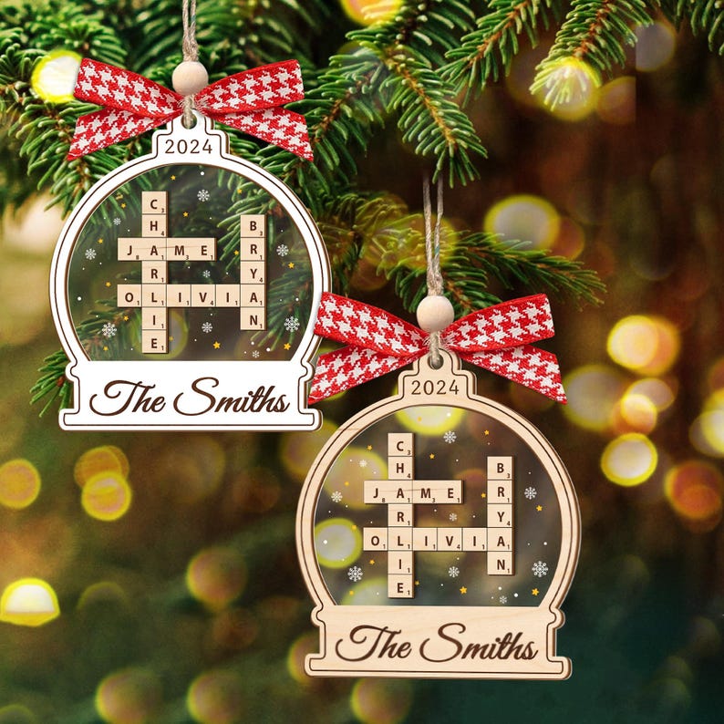 Personalized Scrabble Christmas Ornaments, Custom Family Name Crossword