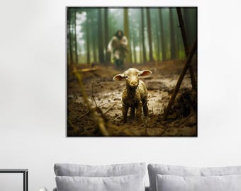 Baby Lamb Photography Print: Rustic Farmhouse Animal Canvas Wall Art