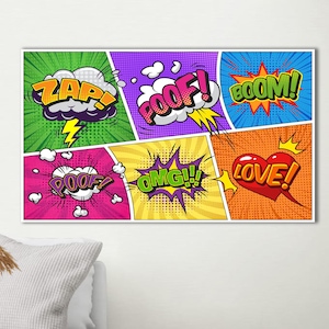 Stampa su tela colorata di fumetti pop art: effetti sonori retrò