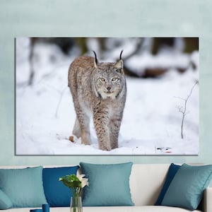Wild Cat Wall Art, Wolf Cat Canvas Art, Winter Art Decor, Wild Animal Poster, Wolf Cat Canvas Decor, Framed Canvas Art, Modern Wall Art
