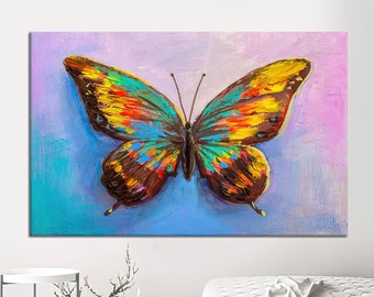 Colorful Butterfly Painting Print, Butterfly Canvas, Girl Room Decor, Canvas Wall Art, Modern Wall Art, Abstract Wall Art, Home Decor,