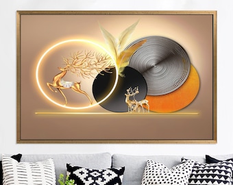 Arte en lienzo de ciervo dorado: decoración de pared geométrica abstracta