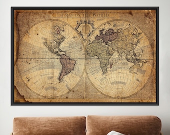 ヴィンテージ短波ラジオの世界地図ポスター：額入りアートプリント