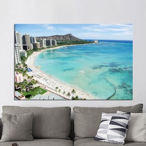 Arte del paisaje marino, decoración del arte del lienzo del océano, arte de la pared azul, decoración del lienzo tropical, arte del cartel del océano, arte del lienzo enmarcado, arte de la pared de la decoración del hogar