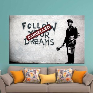 Banksy Dreams Wall Art, Banksy Graffiti Art,Banksy Street Canvas, Dreams Canvas Decor, Framed Canvas Art, Graffiti Canvas Art, Canvas Art