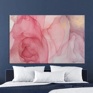 Mármol rosa y dorado, arte en lienzo rosa, lienzo de mármol dorado, contemporáneo, decoración de mármol de lujo, póster de mármol rosa, arte en lienzo enmarcado