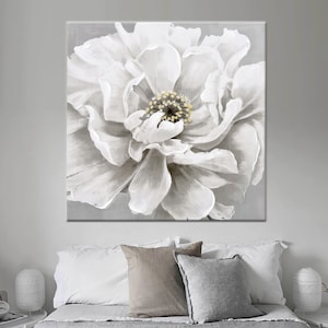 Personalized White Flower Canvas Art: Luxury Baby Girl Gift