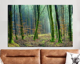 Arte su tela raffigurante la foresta: paesaggio con alberi verdi, decorazione murale naturalistica