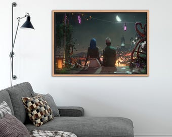 Jinx and Ekko in Love Canvas, Game Room Decor,Modern Canvas Art, LOL Canvas Decor, Framed  Canvas Art, Gift For Gamer, Arcane Art Decor