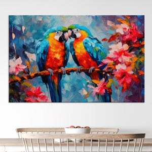 Póster de pareja de loros, impresión de pintura de loros para colgar en la pared, decoración de pared con dos loros, estampado de animales, decoración de pared bohemia.