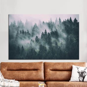 Misty Mountain Forest Canvas Art: Nature Landscape Wall Art