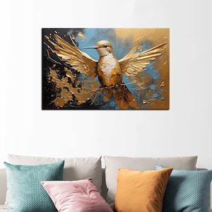 Kolibri Wandbild, Tiere Poster, Geschenke, Schwimmender Rahmen, gerahmte Wandkunst, Gold Wandbehang, Küsten Leinwand, Kolibri Wandkunst, Baby Geschenk personalisiert,