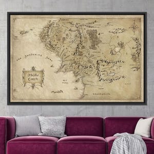 Mittelerde Landkarte Kunst - Vintage Fantasy Leinwand - inspirierte Dekoration