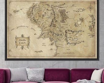 Middle Earth Map Wall Art – Vintage Fantasy World Canvas – Inspired Decor