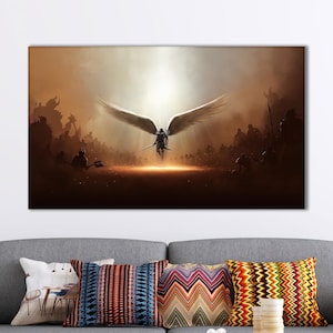 Erzengel Erzengel Poster, Boho Wand Kunst, Moderne Leinwand Druck, Michael Engel Poster, Krieger Engel Kunst, personalisiertes Baby Geschenk,
