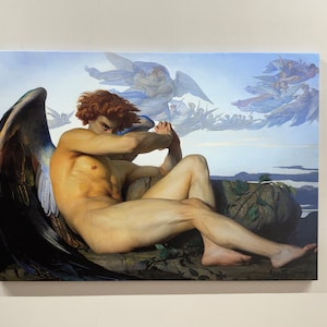 Poster Ange déchu, oeuvre d'art murale en toile, toile de l'homme déchu, oeuvre d'art d'Alexandre Cabanel, oeuvre d'art murale pour salon, décoration d'intérieur, toile encadrée
