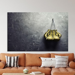 Boxing Canvas Decor, Gold Wall Decor, Man Cave Art, Lotf Artwork, Boy Room Art Decor, Bedroom Wall Art, Gray And Gold Canvas, Framed Canvas