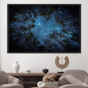 Natur Wandbild, Nachthimmel Wandbild, Wald Landschaft, Wald Leinwand Kunst, Waldansicht Leinwand, Gerahmt, Wald Kunst, Gerahmt,