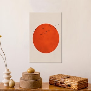 Moderne Leinwand Poster, japanische Wandbehänge, trendige Wanddekor, Blutmond und Vögel Wandbehang, Geschenk für ihn, Baby Geschenk personalisiert,
