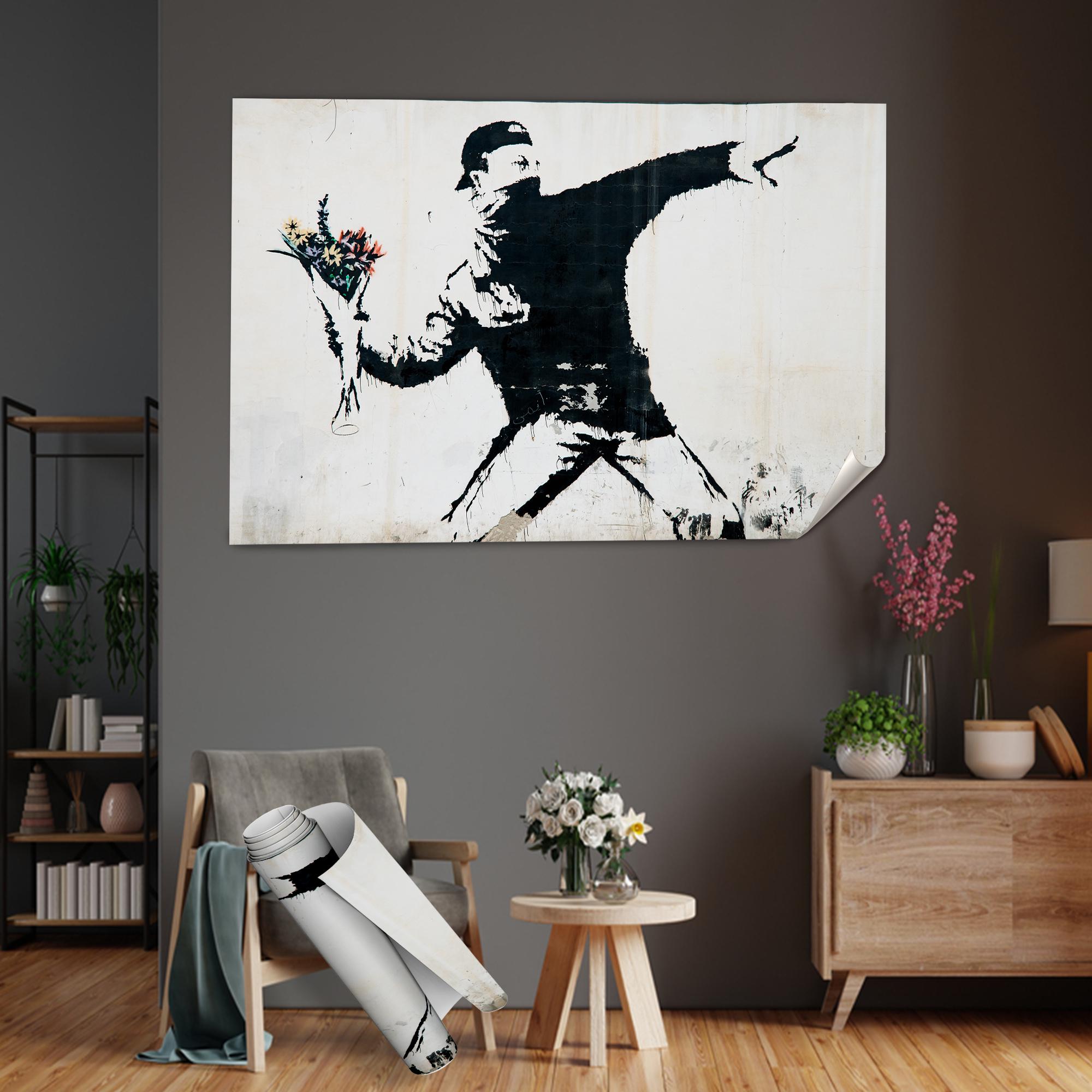 Banksy Flower Bomber Canvas Print: Molotov Thrower Art - Etsy