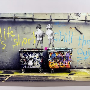 Banksy Peeing Boys, Banksy Life Is Short, graffitikunst aan de muur, Banksy-canvaskunst, moderne muurkunst, interieurdecoratie, woonkamerdecor, canvaskunst,