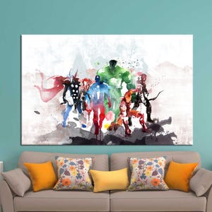 Arte su tela Marvel, Arte murale di supereroi, Decorazione su tela di film, Arte di Capitan America, Tela di Thor, Poster di Hulk, Moderno, Cartone animato, Astratto,