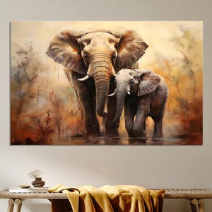 Mama und Baby Elefant Wandbehänge, Baby Geschenk personalisiert, Elefant Wandkunst, Tier Kunst Leinwand, moderne Leinwand Plakat, handgemachtes Geschenk,