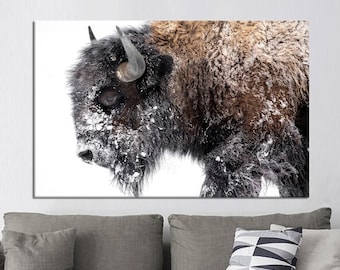 Buffalo Wall Art, Loft Wall Art, Buffalo Canvas Art, American Art Decor, Winter Wall Art, Snow Poster Art, Animal lover Gift, Canvas Art