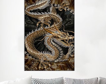 Golden Dragon Canvas Art: Mythical Asian Decor