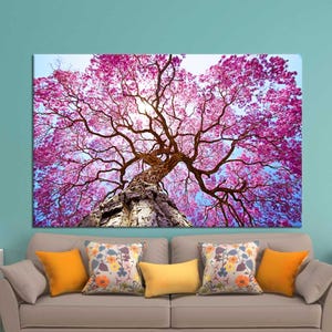 Purple Blossom Tree Canvas Art: Modern Nature Landscape Decor