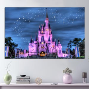 Mädchenzimmer Leinwand Poster, Sternenhimmel Kunst, schwebender Rahmen, Urlaub Dekor, Cinderella Castle Leinwand, Kinder Kunst, Wanddekoration,